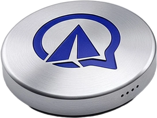 Beispielbild: runder Bluetooth-Tag aus gebürstetem Aluminium mit Comeback-Logo